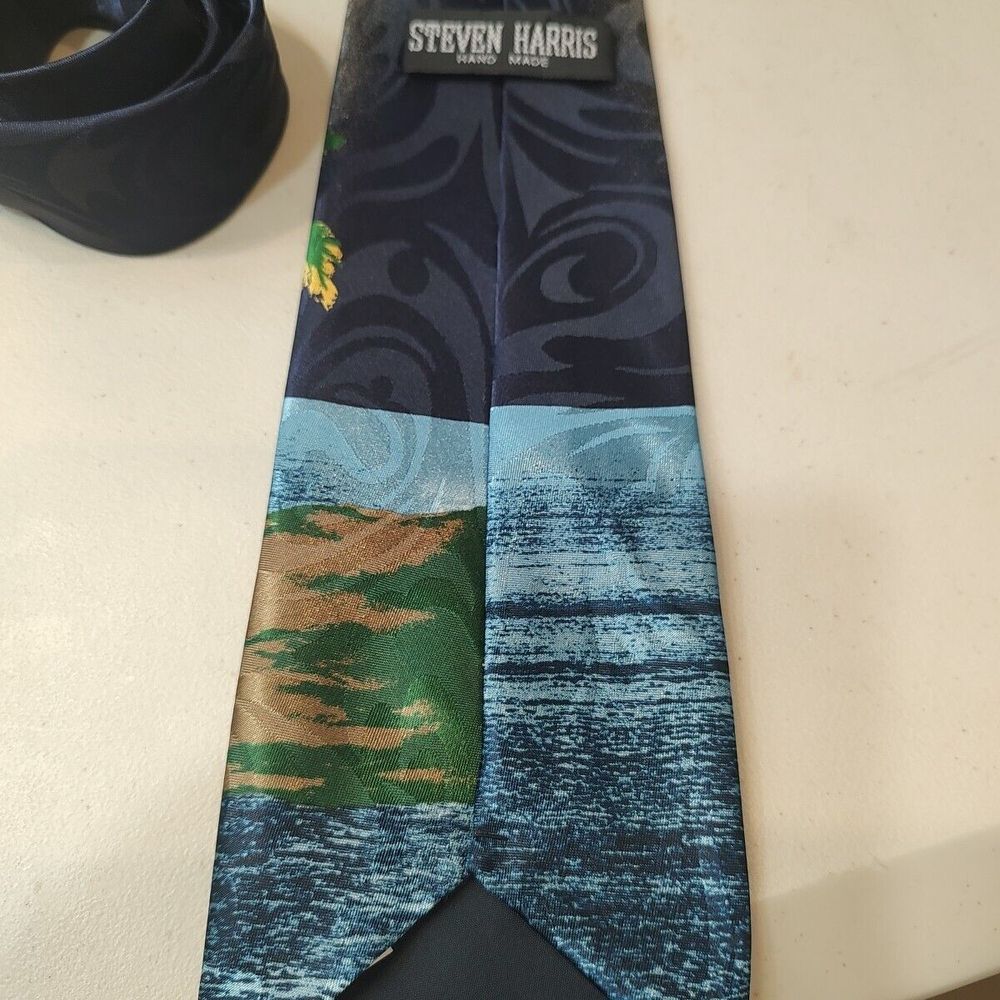 STEVEN‎ HARRIS Hawaii Silk Sunset Palm Trees Ocean NECK TIE Holiday Vacay - Picture 7 of 8